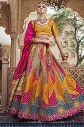 Pink and Mustard Silk Zari Woven Traditional Lehenga